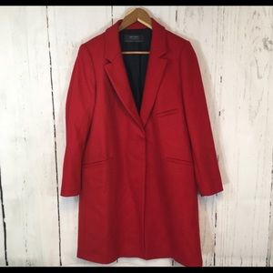 Zara Wool Blend Coat Red M